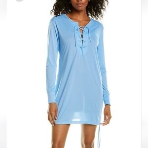 HIHO Maricel UPF 50 Tie Front Hooded Dress In Serenity Blue. Size S NWOT